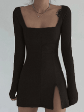 Vestido estilo suéter vintage con canalé y abertura